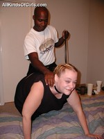 Gagballed blonde fat housewife gets fucked by horny black guy.